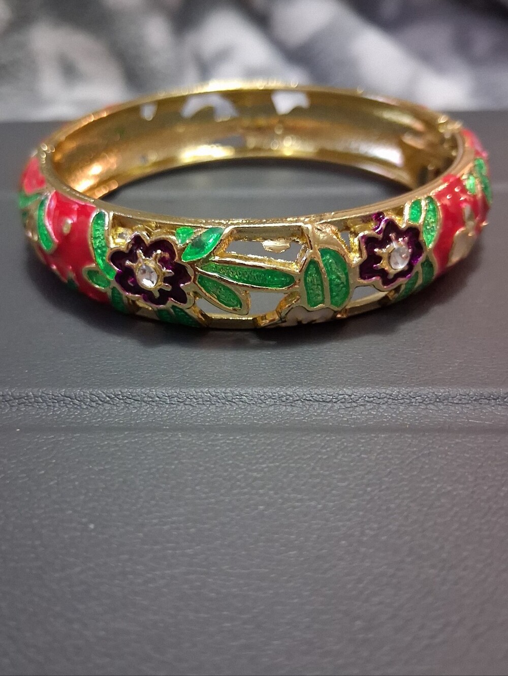 Gold-Tone Floral Enamel Bangle Bracelet